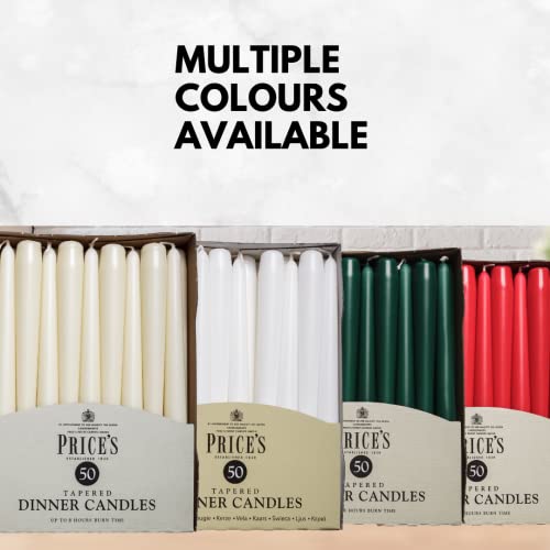Price's Candles - Tapered Dinner Candles - Pack of 50 - Ivory - Dripless - Unscented - 7 Hour Burn Time