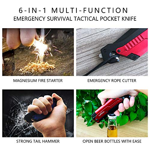 6-in-1 Tactical Folding Pocket Knife with LED Light