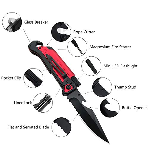 6-in-1 Tactical Folding Pocket Knife with LED Light