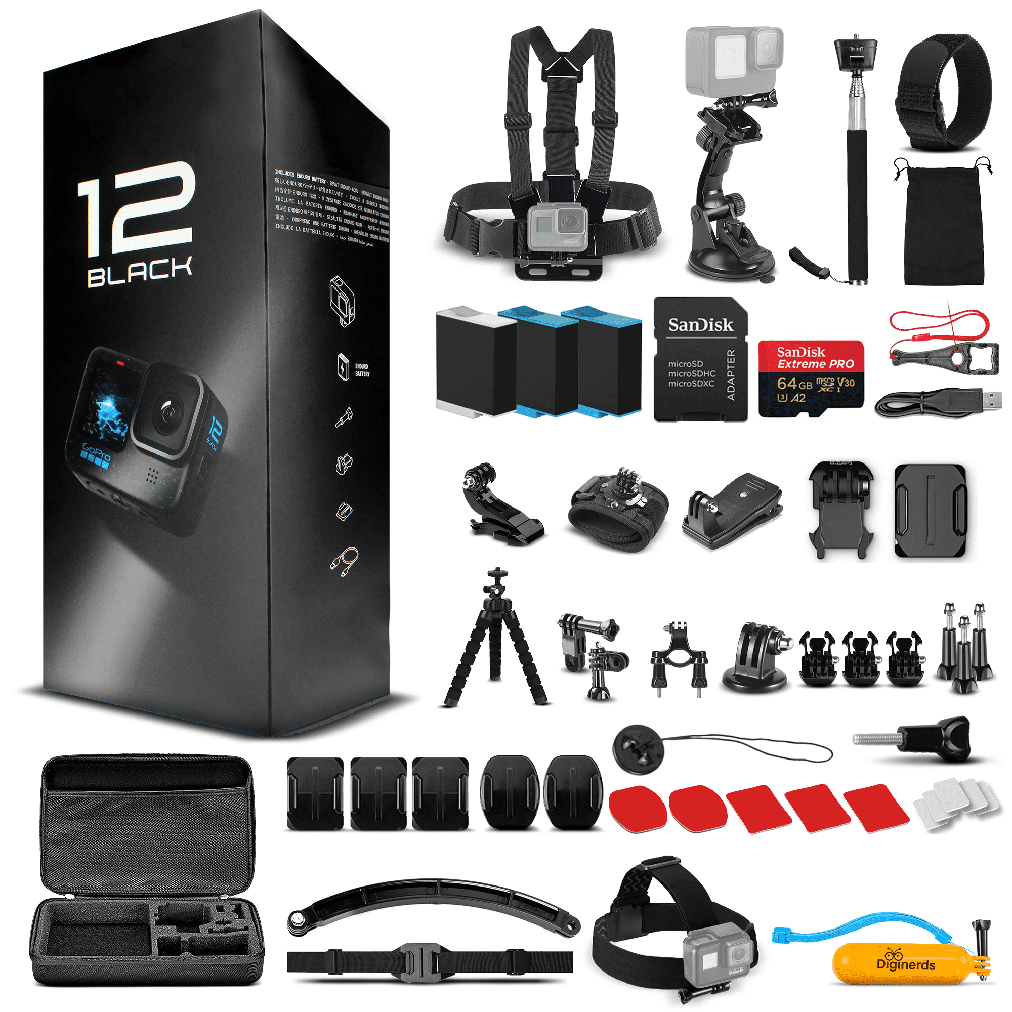 GoPro HERO12 Waterproof Action Camera + Accessories Kit