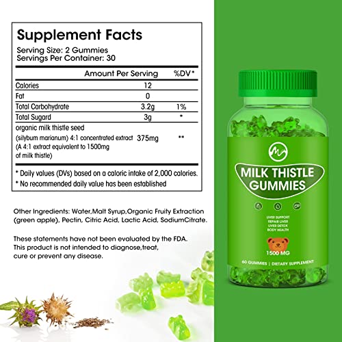 Organic Milk Thistle Gummies for Liver Detox - 60 Count