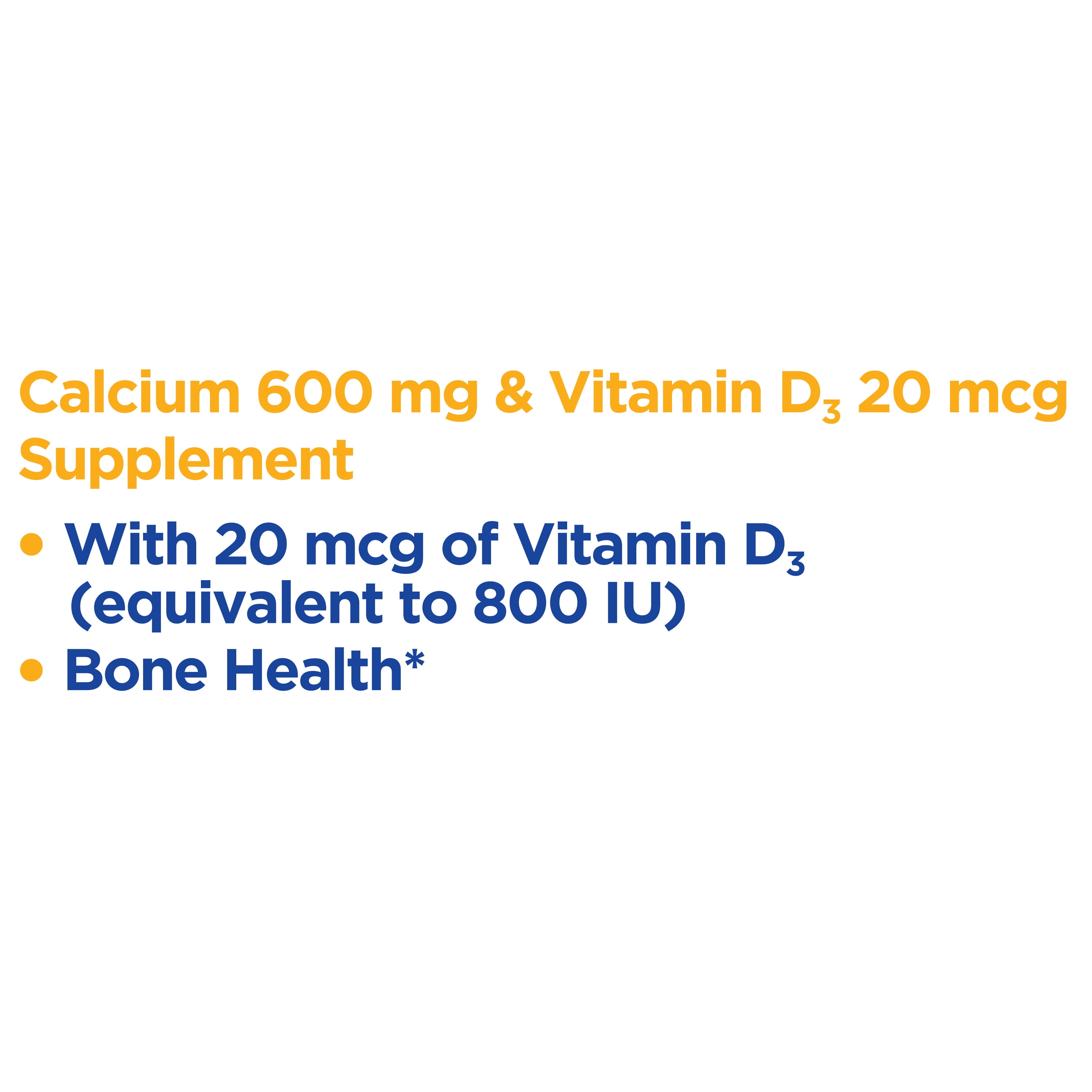 Equate Calcium + D3 Tablets Dietary Supplement, 600 mg, 120 Count