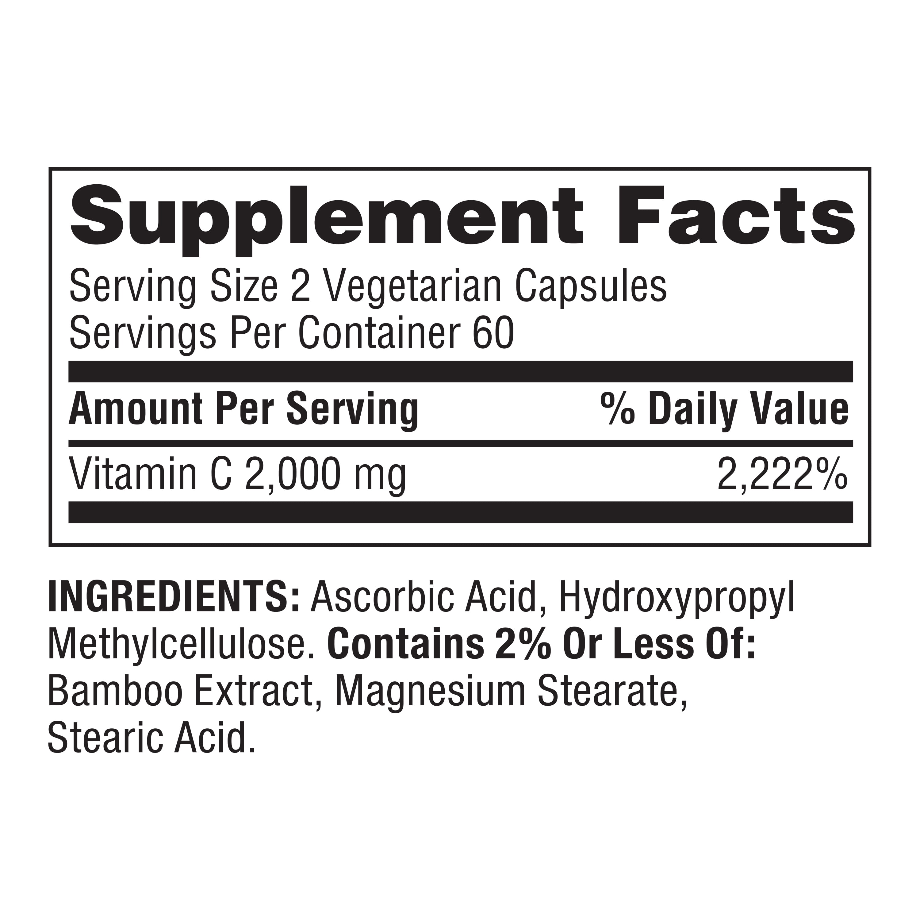 Ultra Strength Vitamin C Capsules, 2,000mg, 120 Count