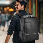 Luxury Leather Laptop Backpack for Men, Black