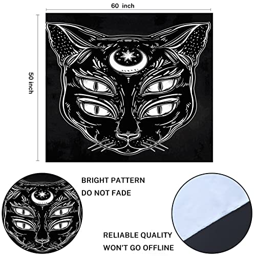Black Cat Head Moon and Four Eyes Emvency Tapestry