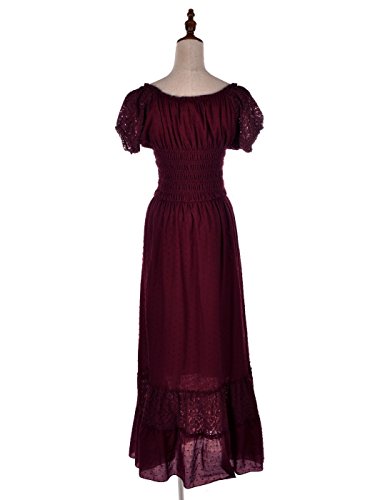 Anna-Kaci Boho Inspired Cap Sleeve Lace Trim Maxi Dress 