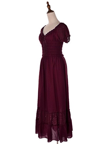 Anna-Kaci Boho Inspired Cap Sleeve Lace Trim Maxi Dress 