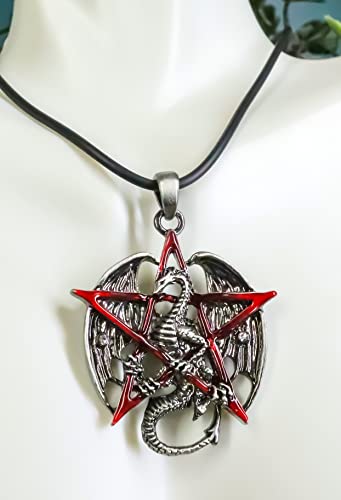 Pentagram Star Dragon Pewter Pendant Necklace