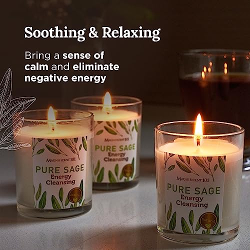 MAGNIFICENT 101 Pure Sage Smudge Set of 3 Candles