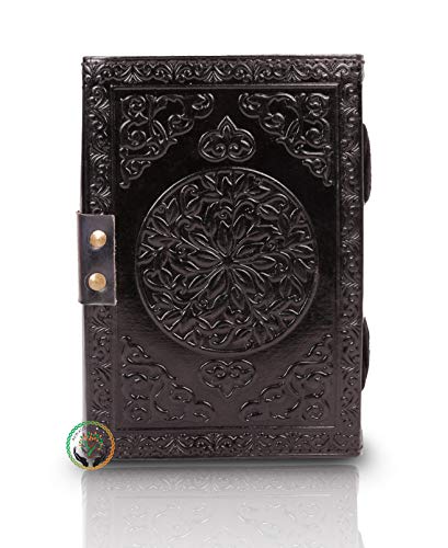 Black Triple Moon Leather Journal with Witch Stone