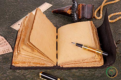 Black Triple Moon Leather Journal with Witch Stone