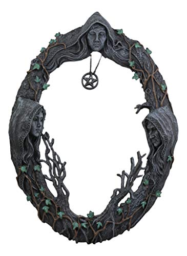 Triple Goddess Sacred Moon Wall Mirror with Pentagram