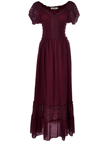 Anna-Kaci Boho Inspired Cap Sleeve Lace Trim Maxi Dress