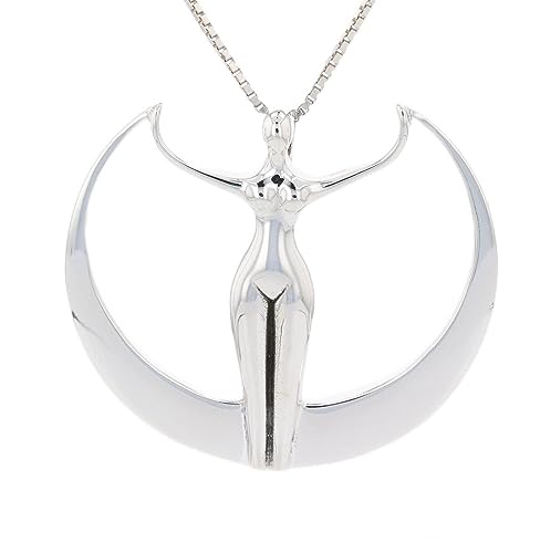 Sterling Silver Large Moon Goddess Pendant Necklace