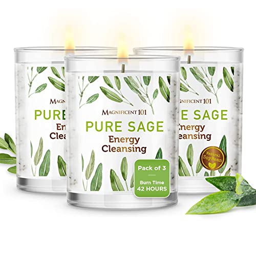 MAGNIFICENT 101 Pure Sage Smudge Set of 3 Candles