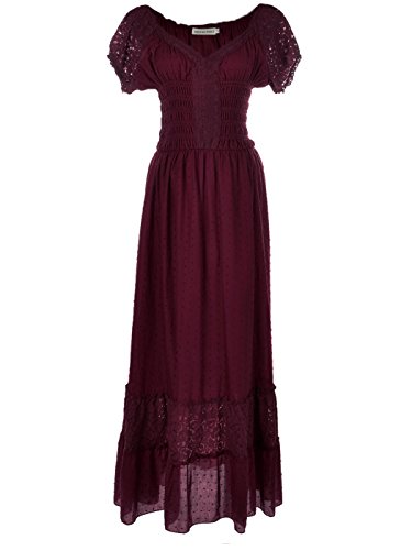 Anna-Kaci Boho Inspired Cap Sleeve Lace Trim Maxi Dress 