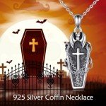 Gothic Bat Coffin Necklace in Sterling Silver