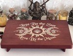 Engraved Wooden Altar Table for Witchcraft Practices