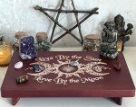 Engraved Wooden Altar Table for Witchcraft Practices