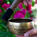 Bronze Tibetan Singing Bowl Set with Thangka Art