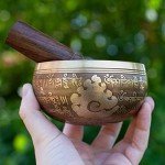 Bronze Tibetan Singing Bowl Set with Thangka Art