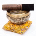 Bronze Tibetan Singing Bowl Set with Thangka Art