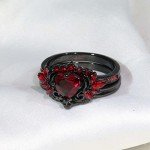 Matching Skull Rings with Red CZ – Couple's Set