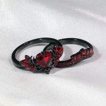Matching Skull Rings with Red CZ – Couple's Set