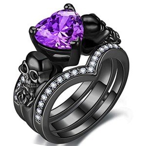 Gothic Skull & Flower Ring Set for Women
