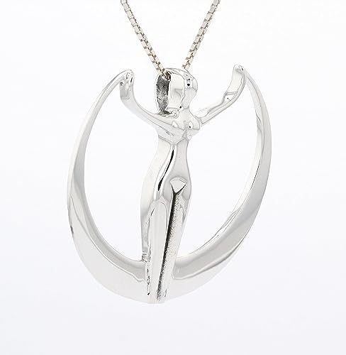 Sterling Silver Large Moon Goddess Pendant Necklace