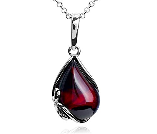 Cherry Amber Sterling Silver Pendant Necklace