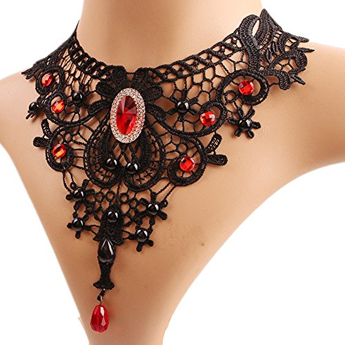 Black Lace Gothic Choker Necklace Earrings Set