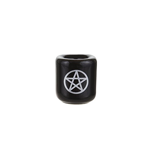 Ceramic Silver Pentacle Spell Candle Holders - Black