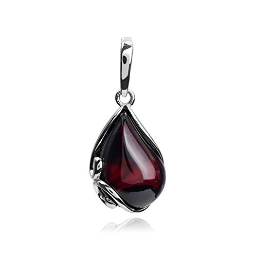 Cherry Amber Sterling Silver Pendant Necklace