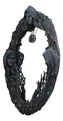 Triple Goddess Sacred Moon Wall Mirror with Pentagram