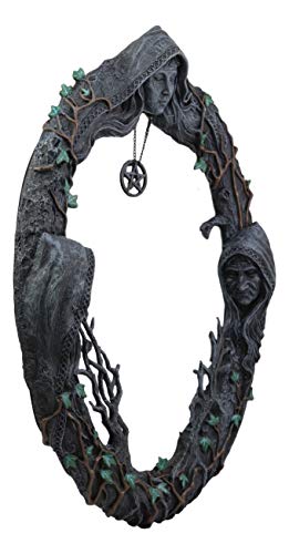Triple Goddess Sacred Moon Wall Mirror with Pentagram