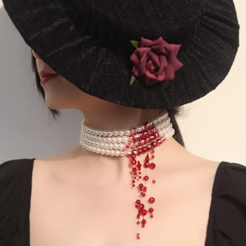 Dripping Blood Imitation Pearls Vampire Choker Necklace