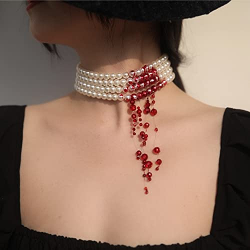 Dripping Blood Imitation Pearls Vampire Choker Necklace