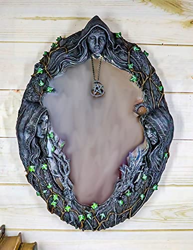 Triple Goddess Sacred Moon Wall Mirror with Pentagram