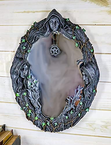 Triple Goddess Sacred Moon Wall Mirror with Pentagram