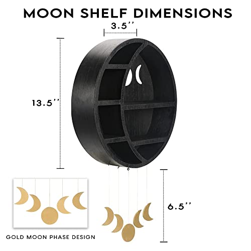 Ella & Emma Wooden Moon Crystal Shelf - Black