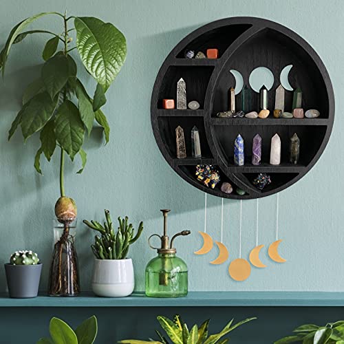 Ella & Emma Wooden Moon Crystal Shelf - Black