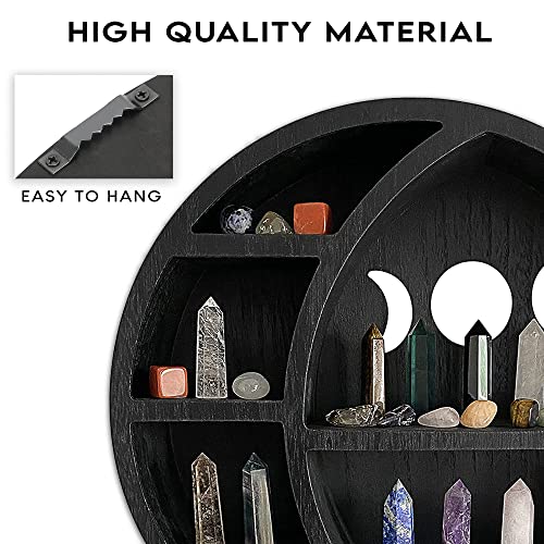 Ella & Emma Wooden Moon Crystal Shelf - Black
