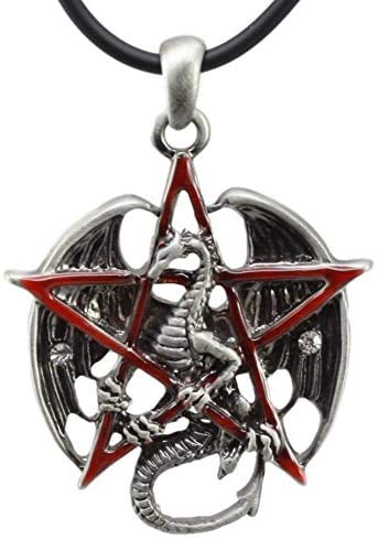 Pentagram Star Dragon Pewter Pendant Necklace
