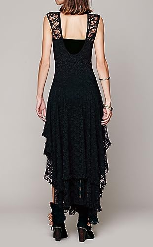R.Vivimos Sleeveless Backless Asymmetrical Layered Lace Dress