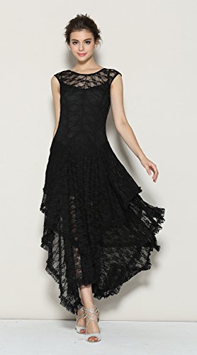 R.Vivimos Sleeveless Backless Asymmetrical Layered Lace Dress