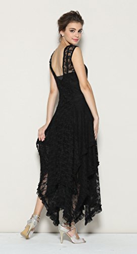 R.Vivimos Sleeveless Backless Asymmetrical Layered Lace Dress