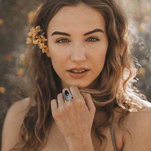 Mytys Retro Black Marcasite Crystal Rings Vintage Silver Plated