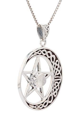 Sterling Silver Celtic Moon and Star Pentacle Pendant with Moonstone