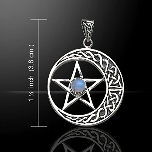 Sterling Silver Celtic Moon and Star Pentacle Pendant with Moonstone